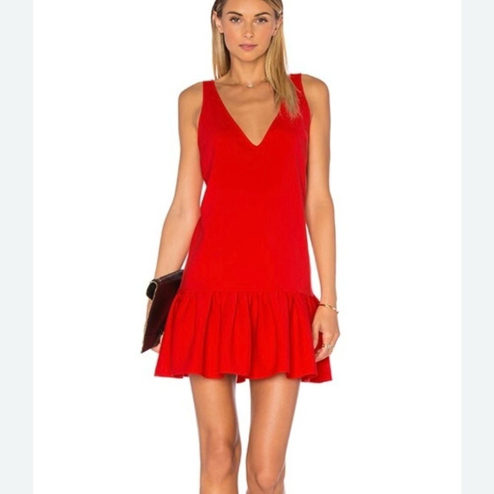 Amanda Uprichard Revolve Carrie Mini Dress Apple Red Sleeveless Ruffle Hem S - Picture 1 of 10